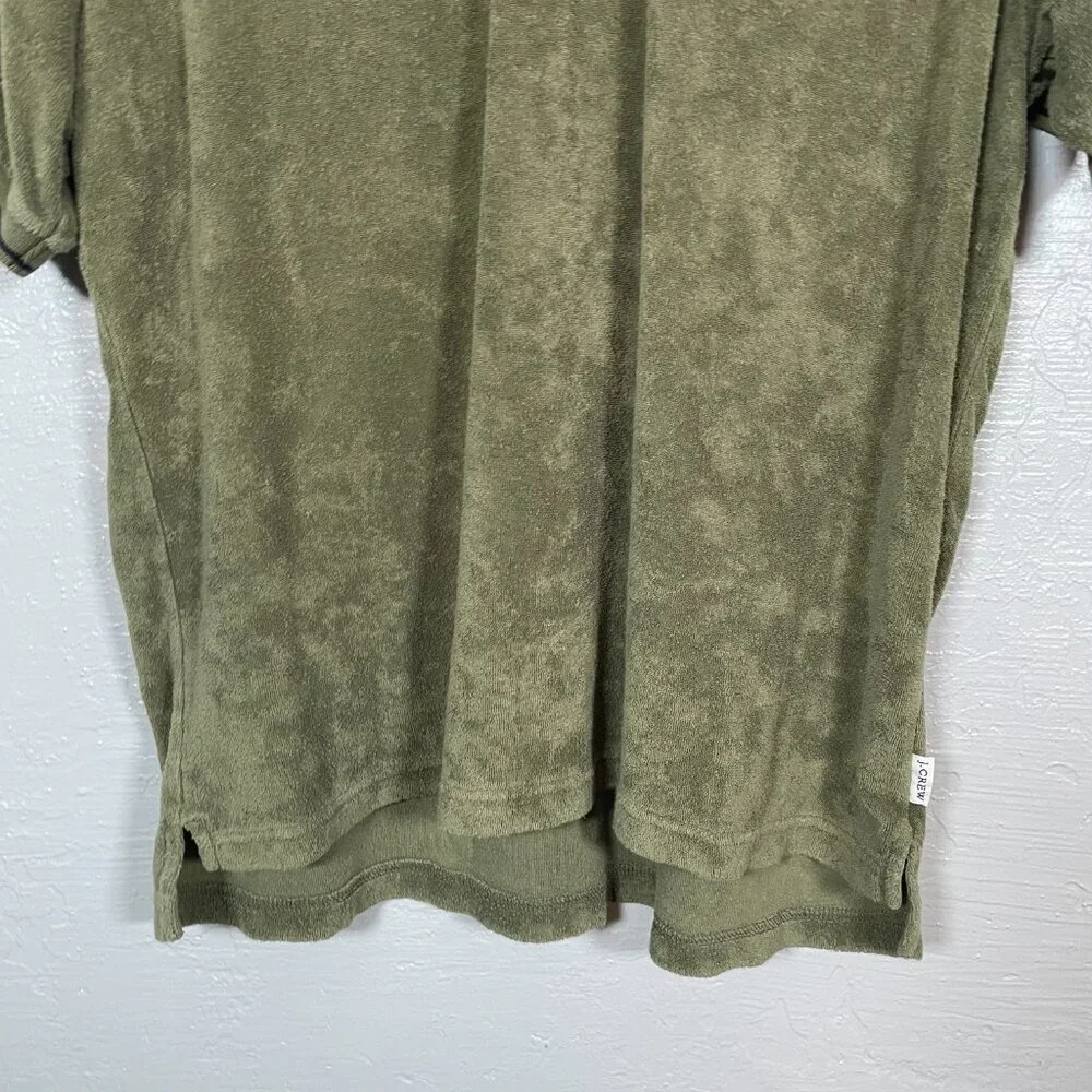 J Crew Men S Olive Green Terry Cloth Polo Shirt Short Sleeve Collared Preppy